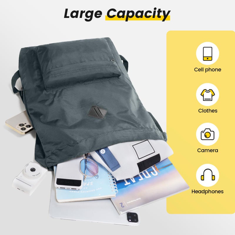 Vorspack Drawstring Backpack Water Resistant String Bag Cinch Bag Sports Gym Sack with Side Pocket for Men Women - Grey - Image 3